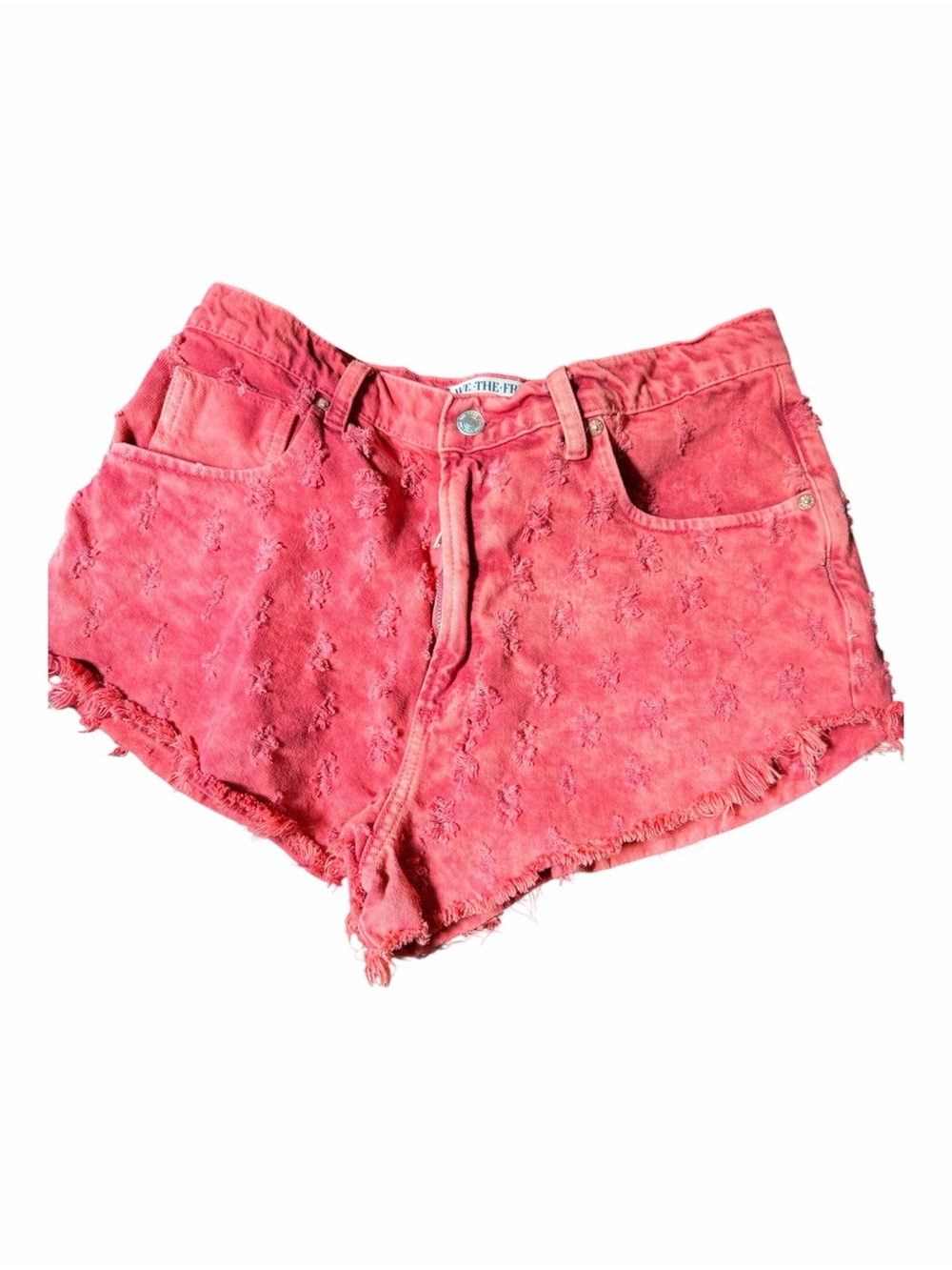 We The Free Coral Pink Distressed High-Rise Denim Shorts